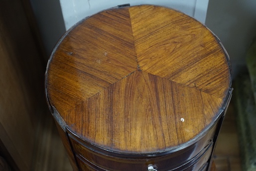 A 19th century Louis XV style French kingwood circular three drawer chest, diameter 30cm, height 70cm